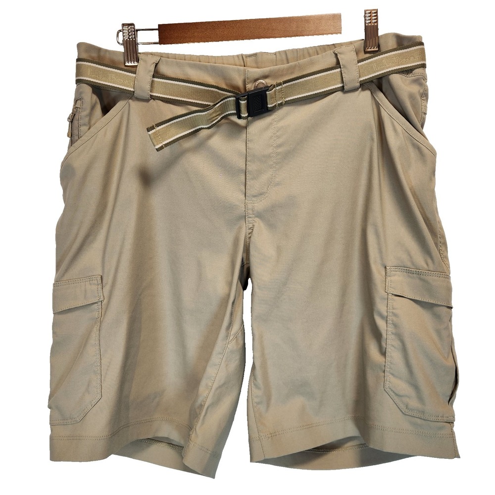 Duluth Trading Womens Dry on the Fly 14 Cargo Shorts Khaki Belted Elastic Waist